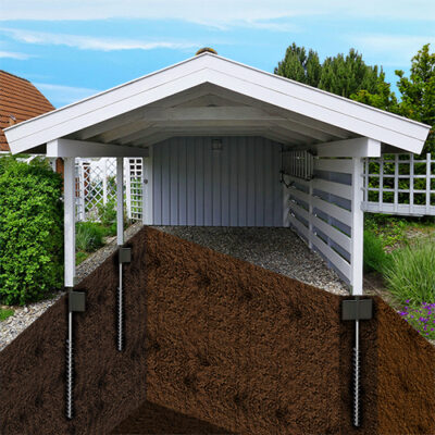 Byg din carport med GroundPlug® Twister™ Skruefundamenter og stolpebeslag.