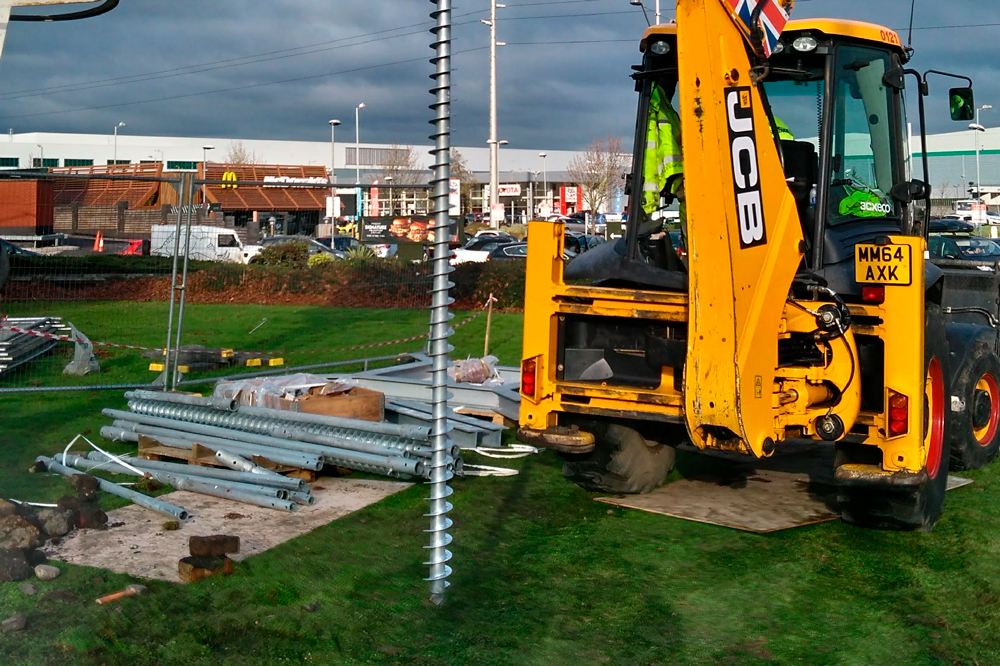 Installation of a large GroundPlug® TwisterTM Screw Pile.