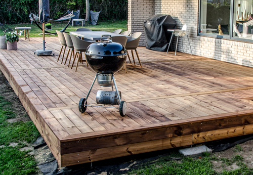 Wooden deck partially build with GroundPlug® TwisterTM Foundaitons.