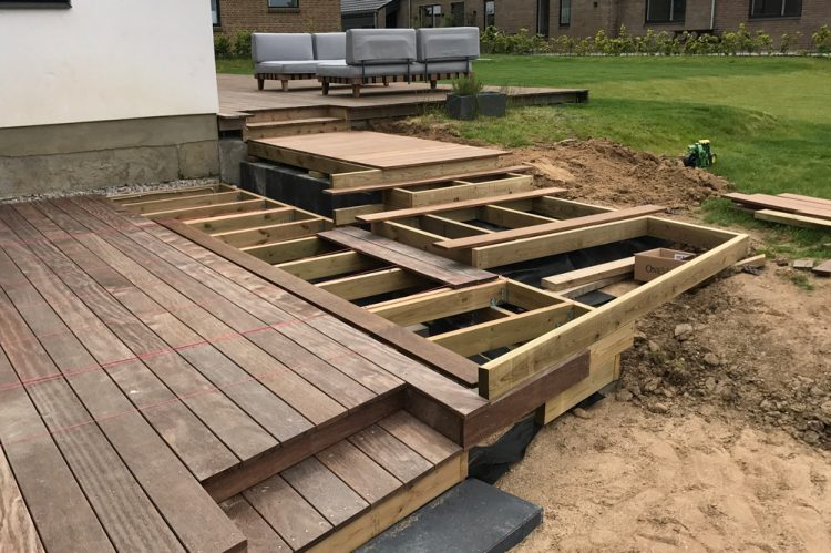 Wooden deck build by a client in Denmark with GroundPlug® TwisterTM Screw Pile Foundations.